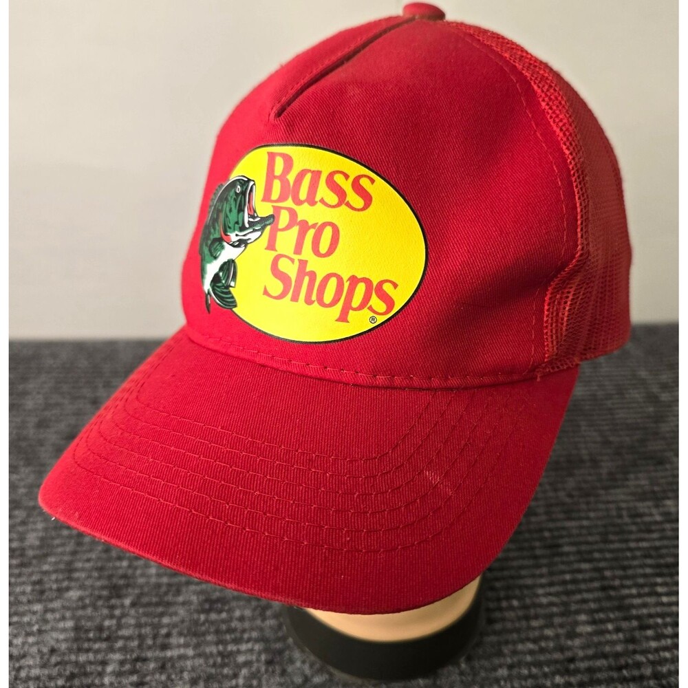 Bass Pro Shops Red Fishing Logo Mesh Baseball Cap Adjustable Breathable One Size